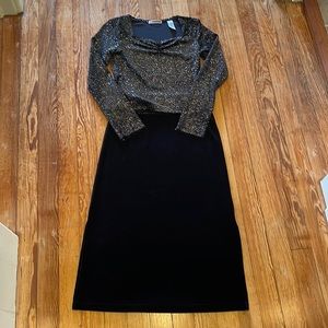 Girl’s Christie Brooks Black Sequined Top With Black Velvet Shirt, Two Pieces